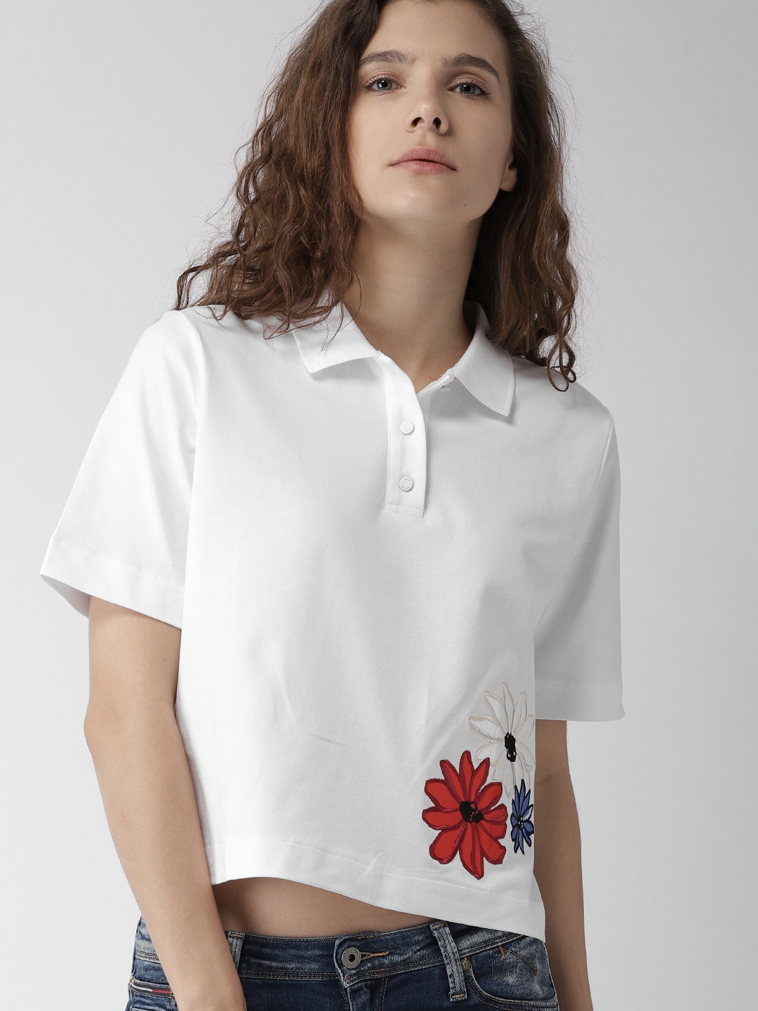 Buy Tommy Hilfiger Women White Pure Cotton Self Design Polo Collar Pure  Cotton T Shirt - Tshirts For Women 4372966 | Myntra