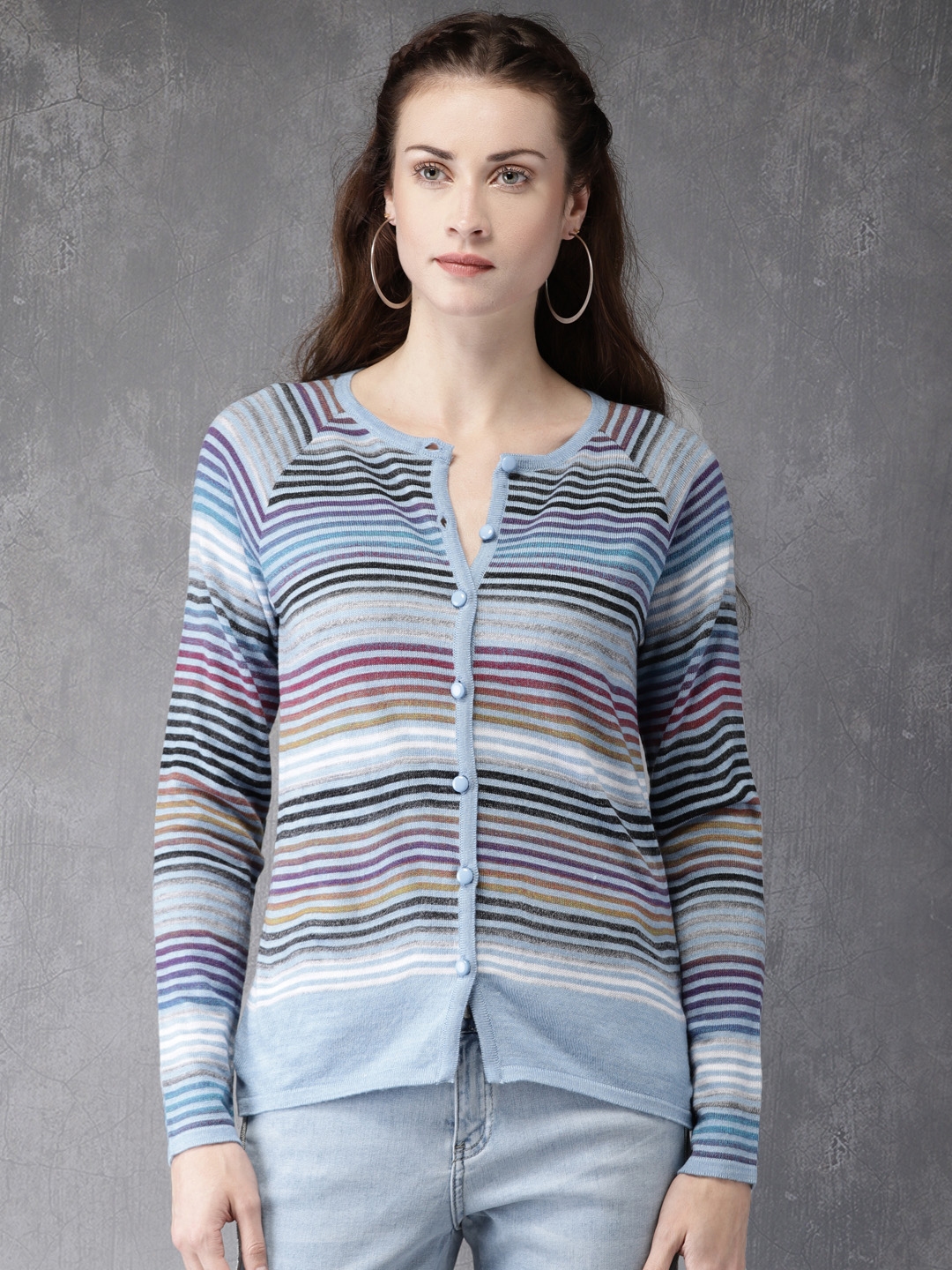 blue striped cardigan