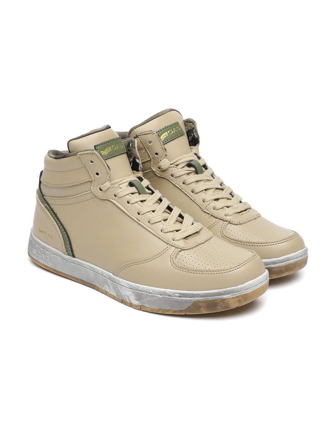 Buy Gas Men Khaki Perforations Leather Roly Mid Top Sneakers Casual Shoes For Men 4376390 Myntra Myntra designs private limited is.