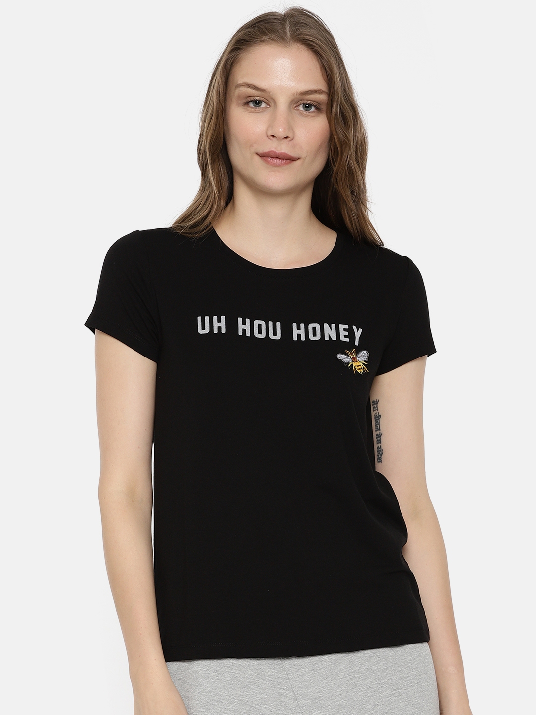 Buy Vero Moda Women Black Printed Round T Shirt - Tshirts for Women 4376499