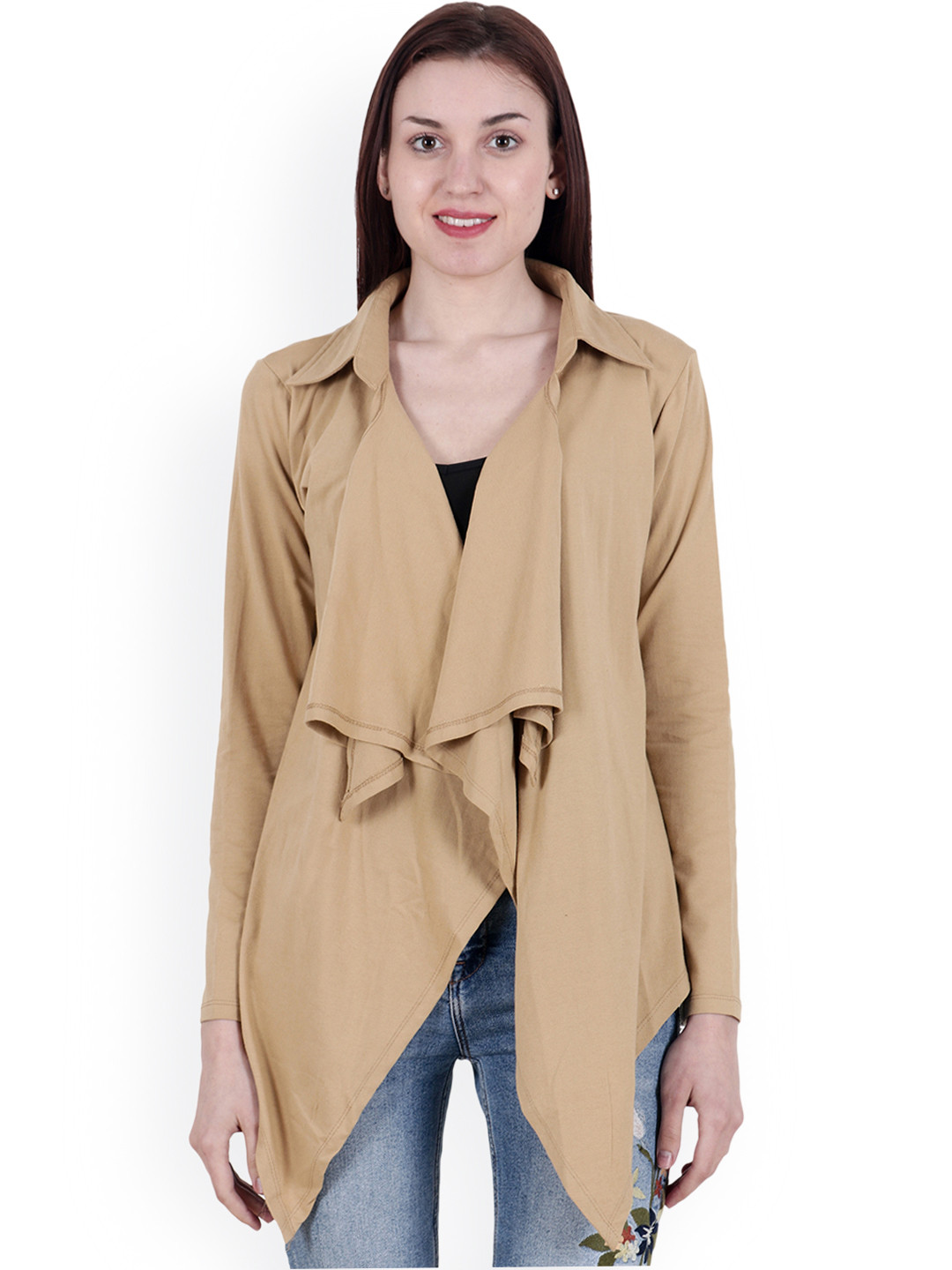 Cation Khaki Solid Open Front Shrug
