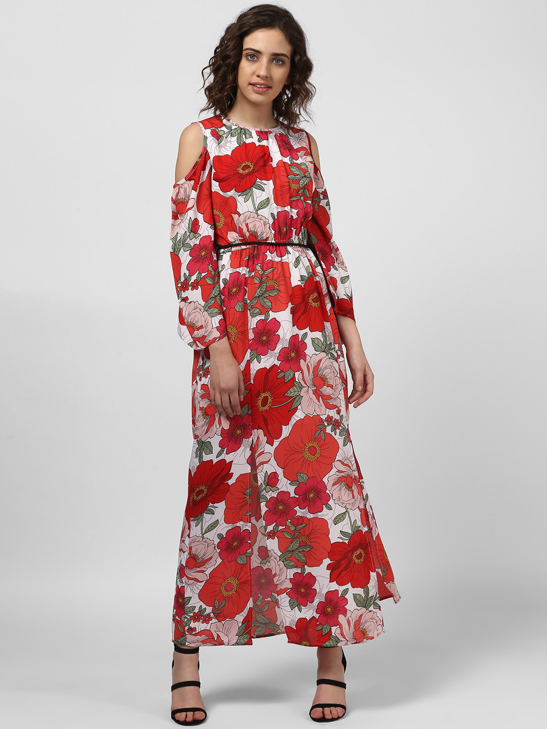 Harpa Women Pink Printed Cold Shoulder Maxi Dress