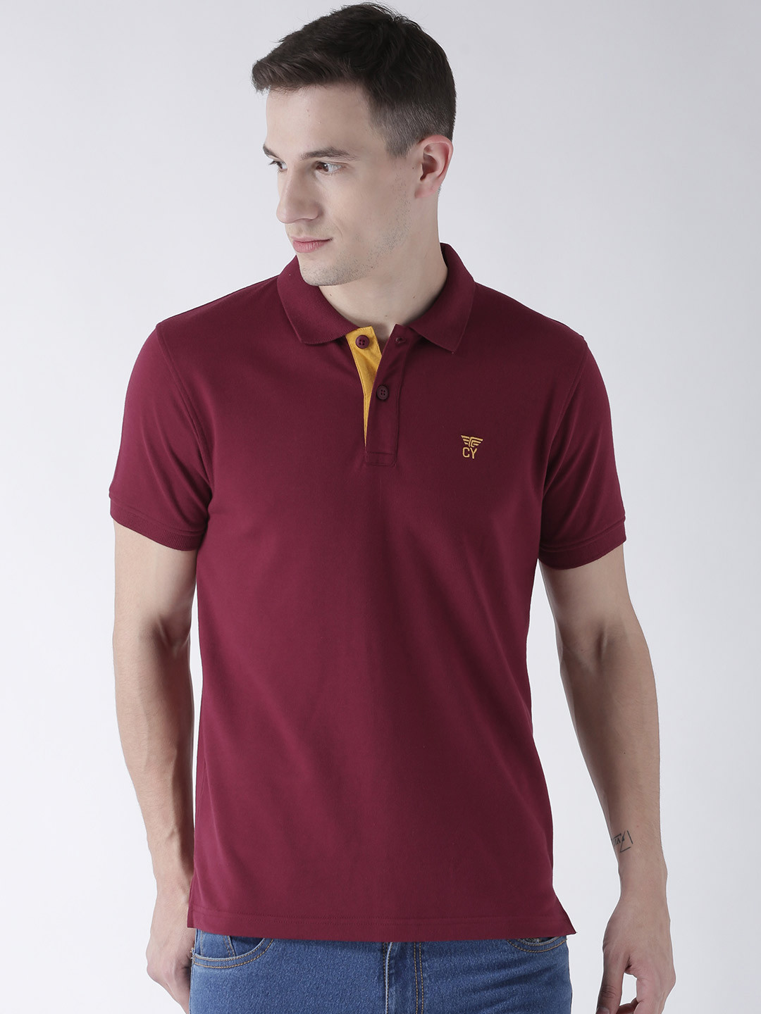 Club York Men Maroon Solid Polo Collar T-shirt