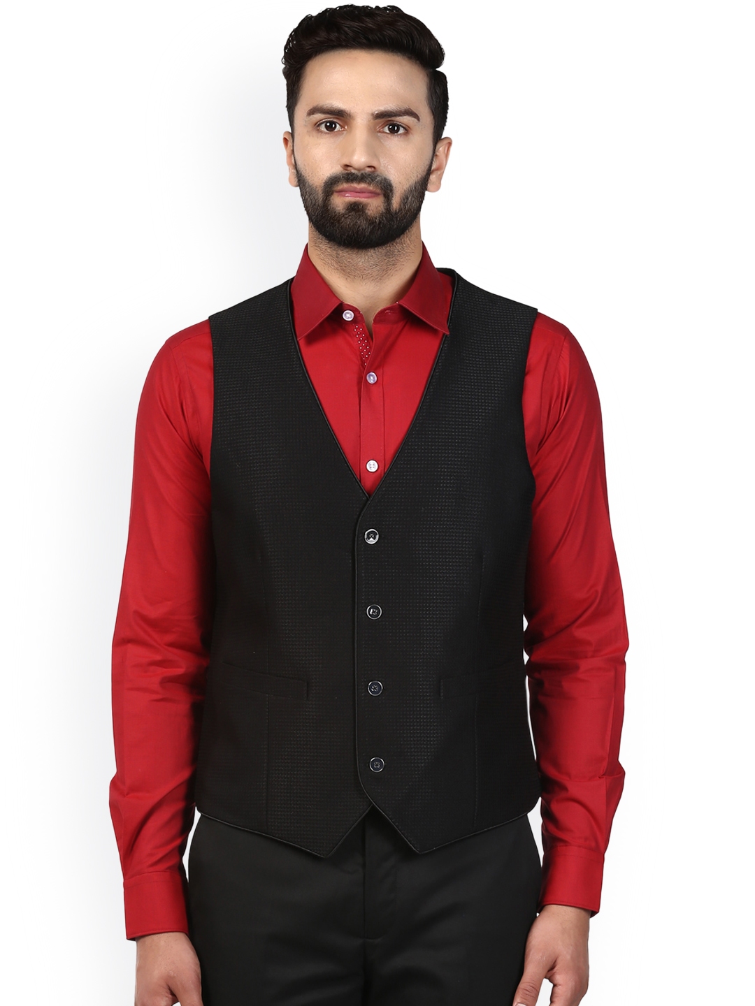 Red shirt black on sale waistcoat