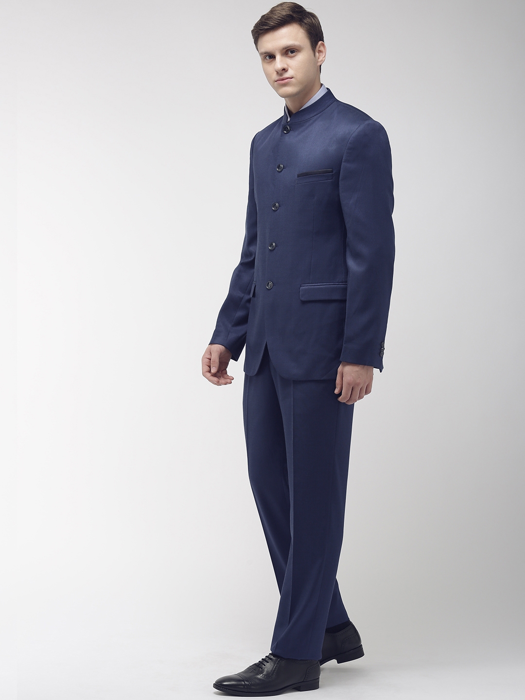 Park Avenue Men Navy Blue Slim Fit Bandhgala Formal Suit