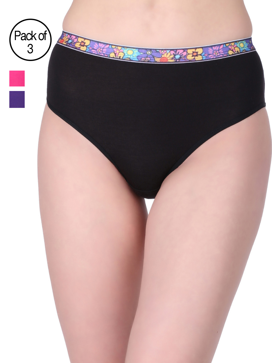 Red Rose Women Pack of 3 Printed Briefs Solids