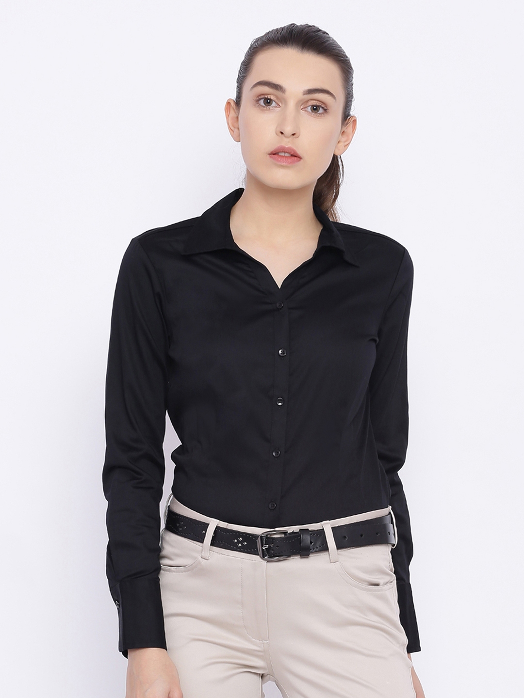 Buy Allen Solly Woman Black Regular Fit Solid Formal Shirt