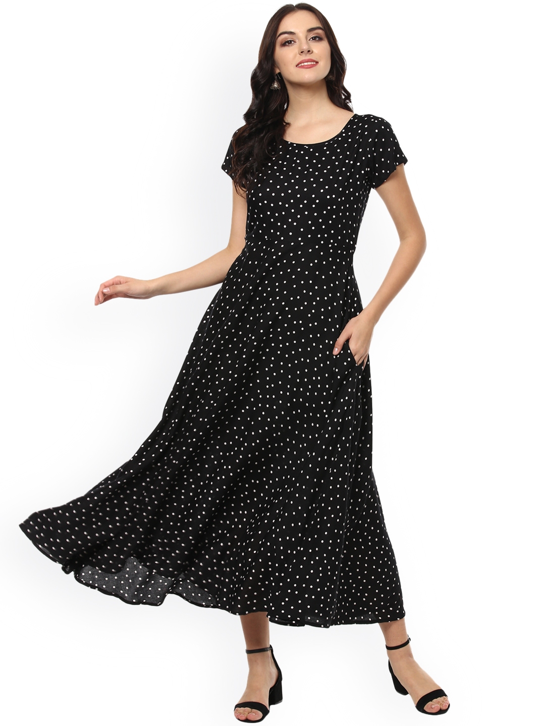 Fashion String Women Black Printed A Line Dress