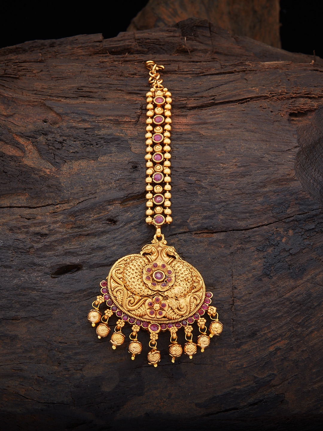 Buy Kushal's Fashion Jewellery Gold Toned & Red Antique Maang ...