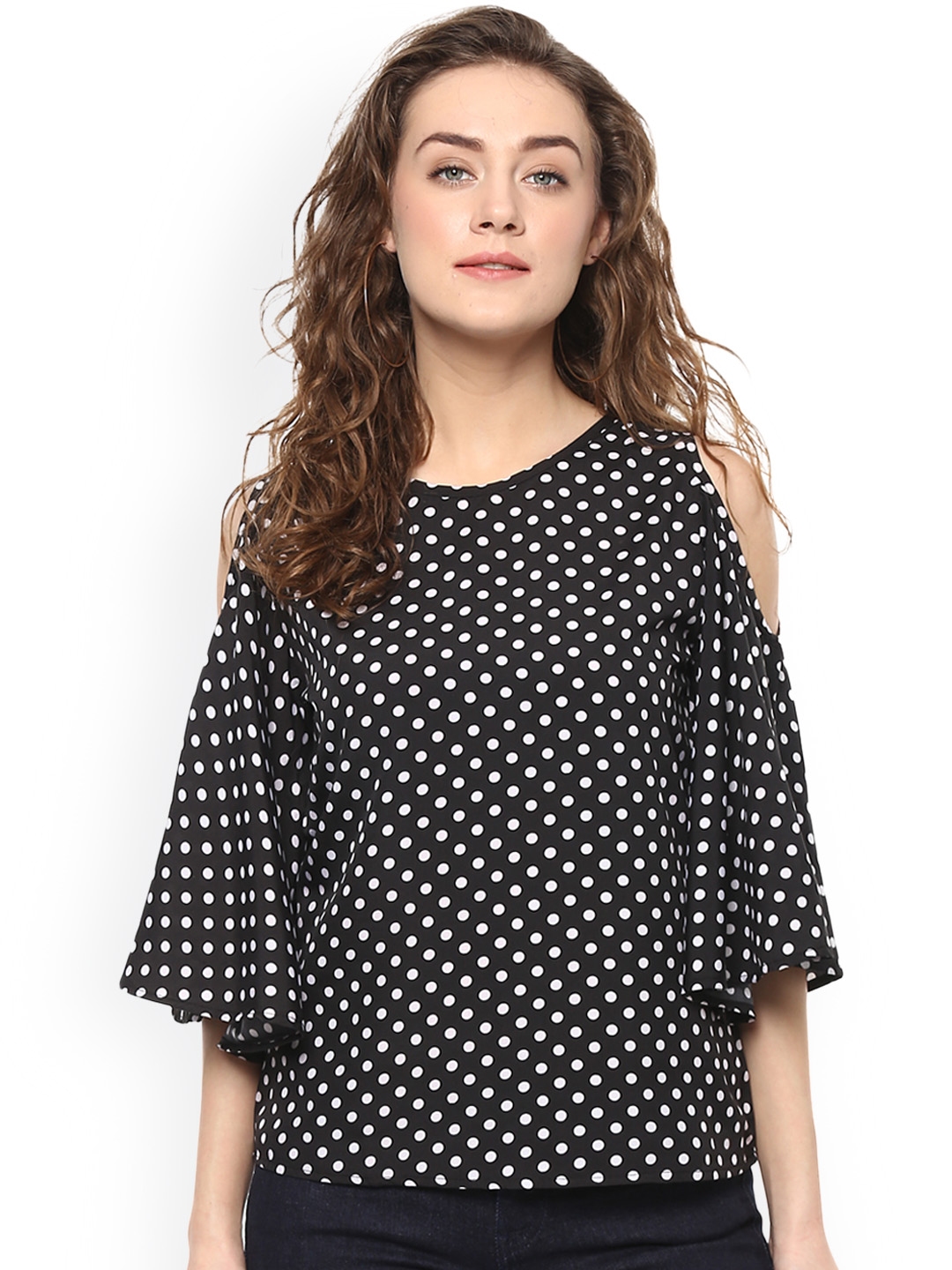 Mayra Women Black Polka Dot Printed Top