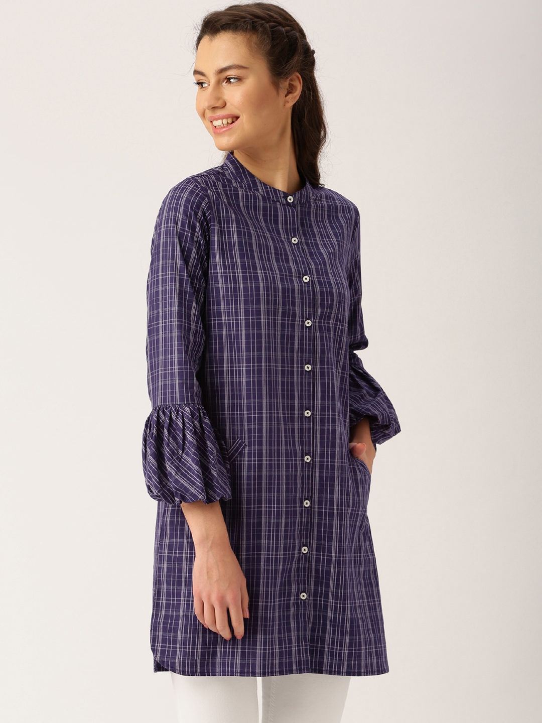 Buy Jaipur Kurti Women Purple Checked Shirt Style Top Tops For