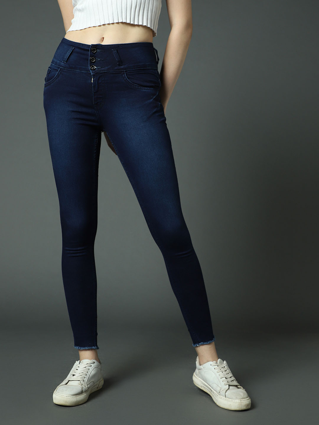 High Star Women Blue Slim Fit High-Rise Clean Look Stretchable Jeans