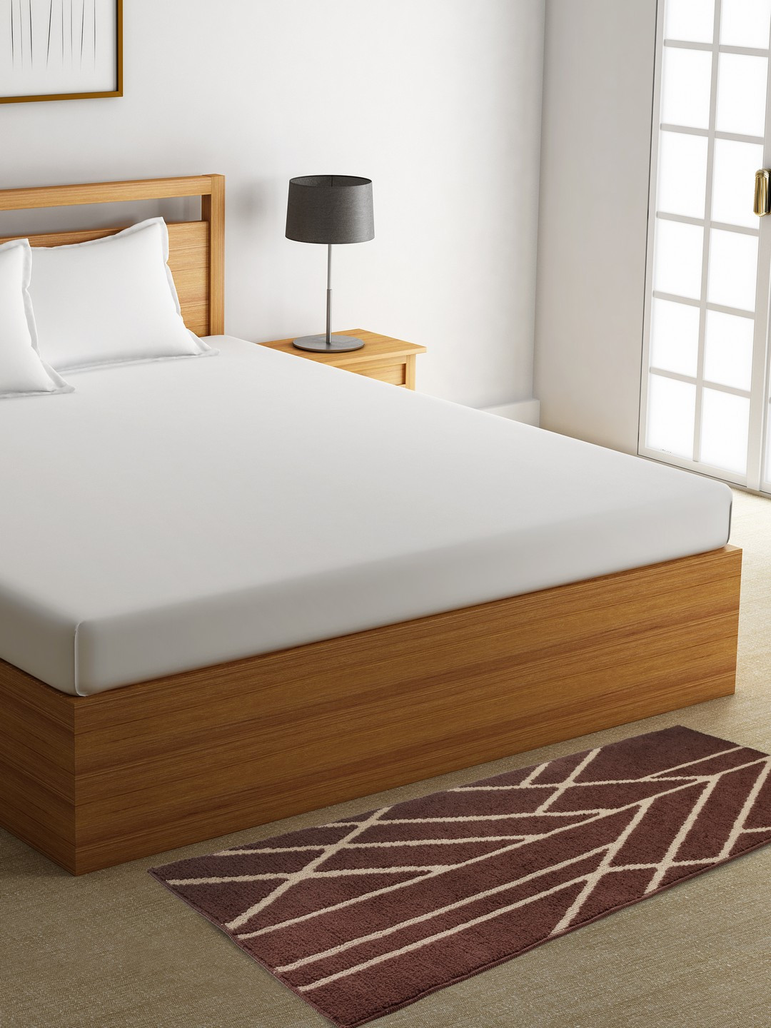 ROMEE Brown Printed Microfiber Floor Runner