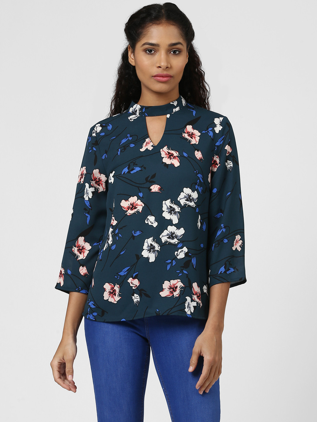 Harpa Women Teal Floral Printed Top
