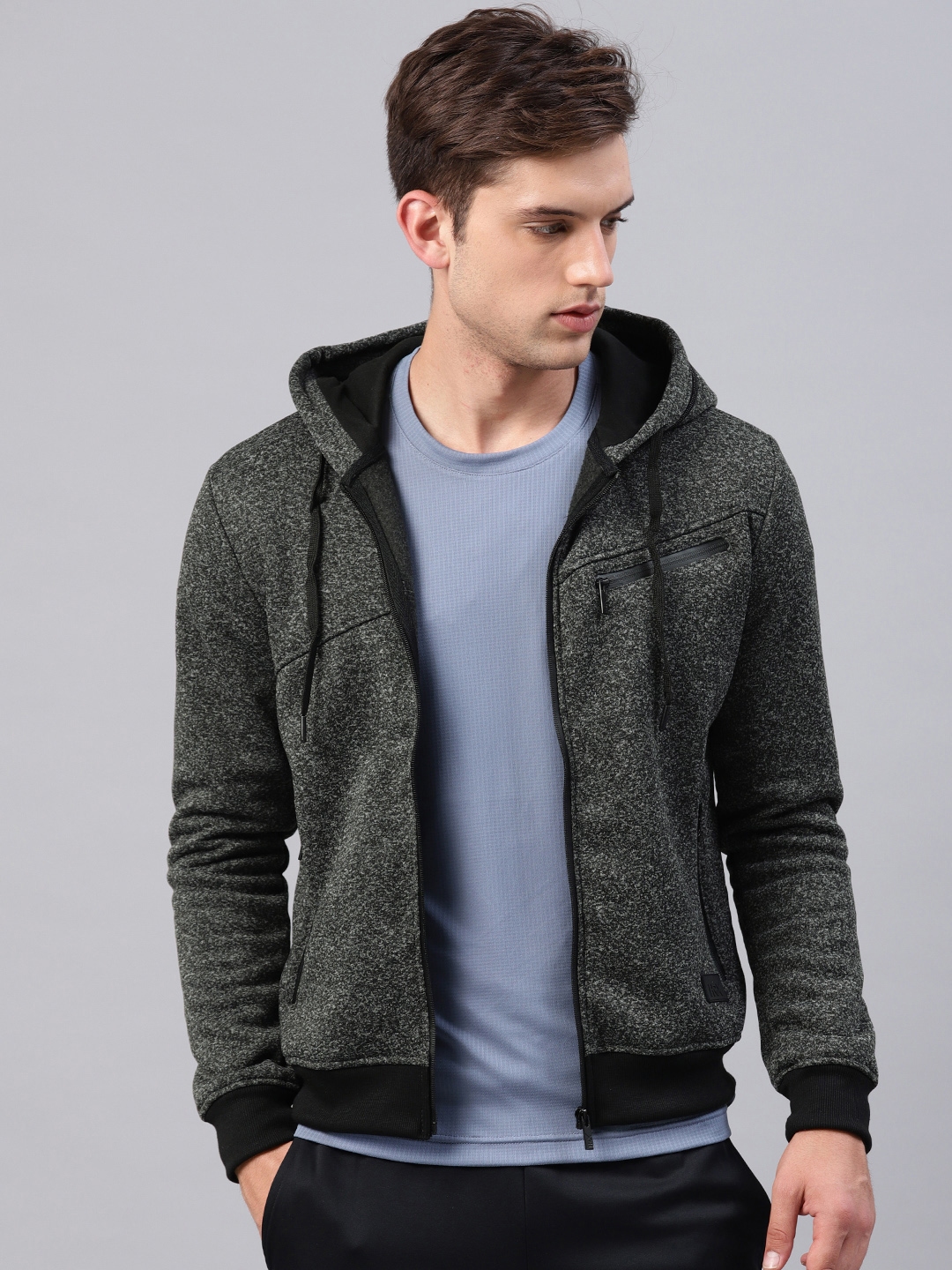 HRX by Hrithik Roshan Men Charcoal Grey Solid Outdoor Hooded Sweatshirt