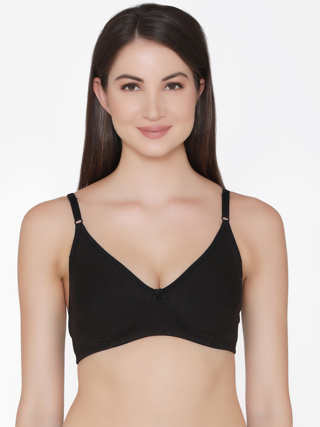 Clovia Cotton Rich Non-Padded Wirefree T-Shirt Bra In Black
