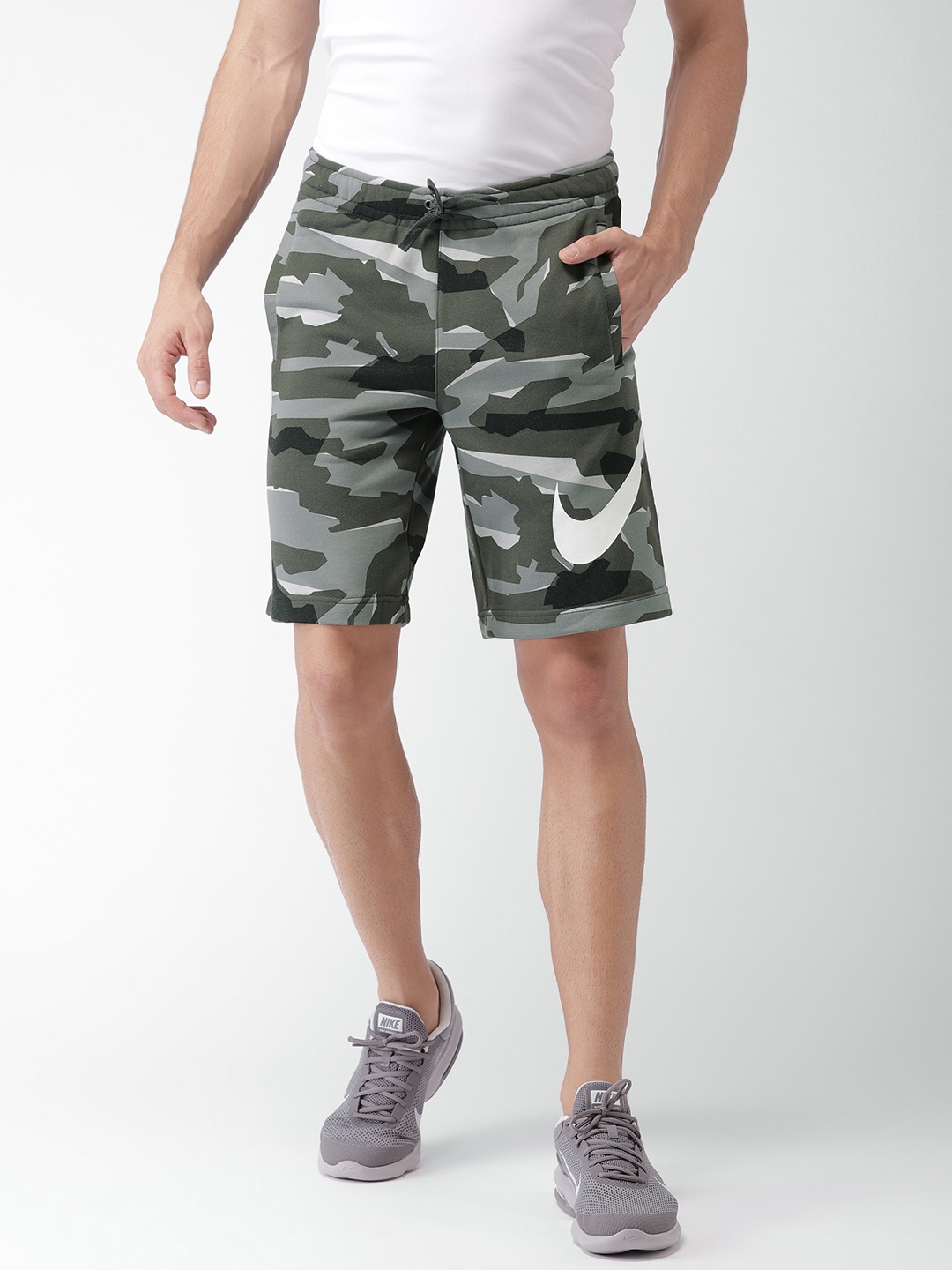 Nike Men Grey Black AS NSW CLUB CAMO Printed Standard Fit Sports Shorts