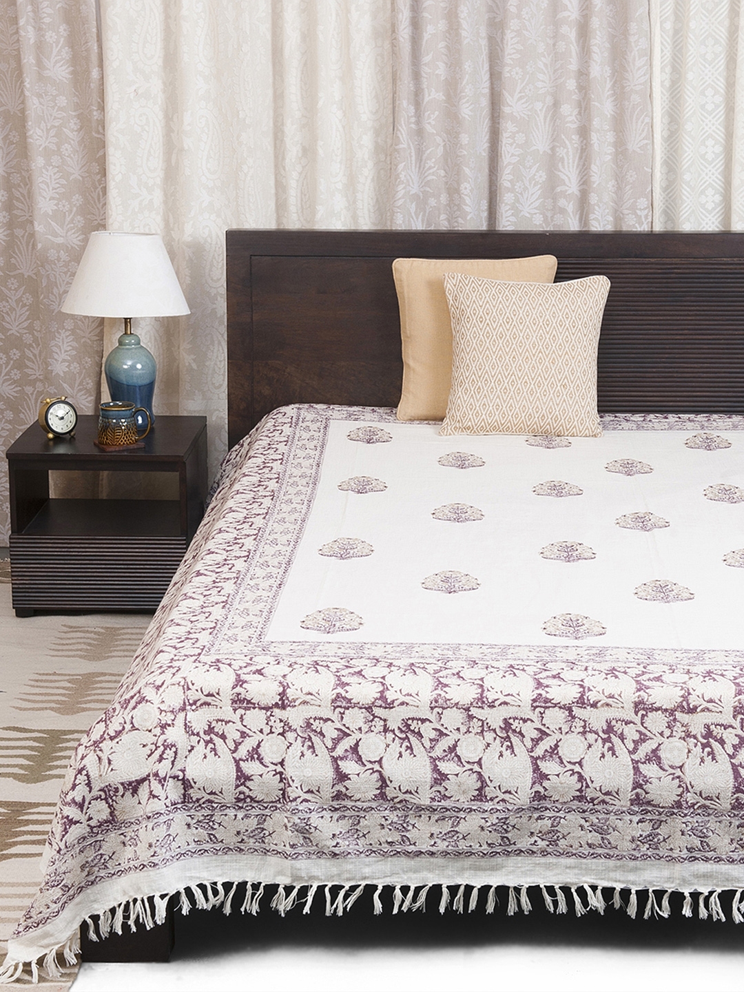 Fabindia Off White Beige Fl Print Double King Size Bed Fabindia Off White Beige Fl Print Double King Size Bed Cover