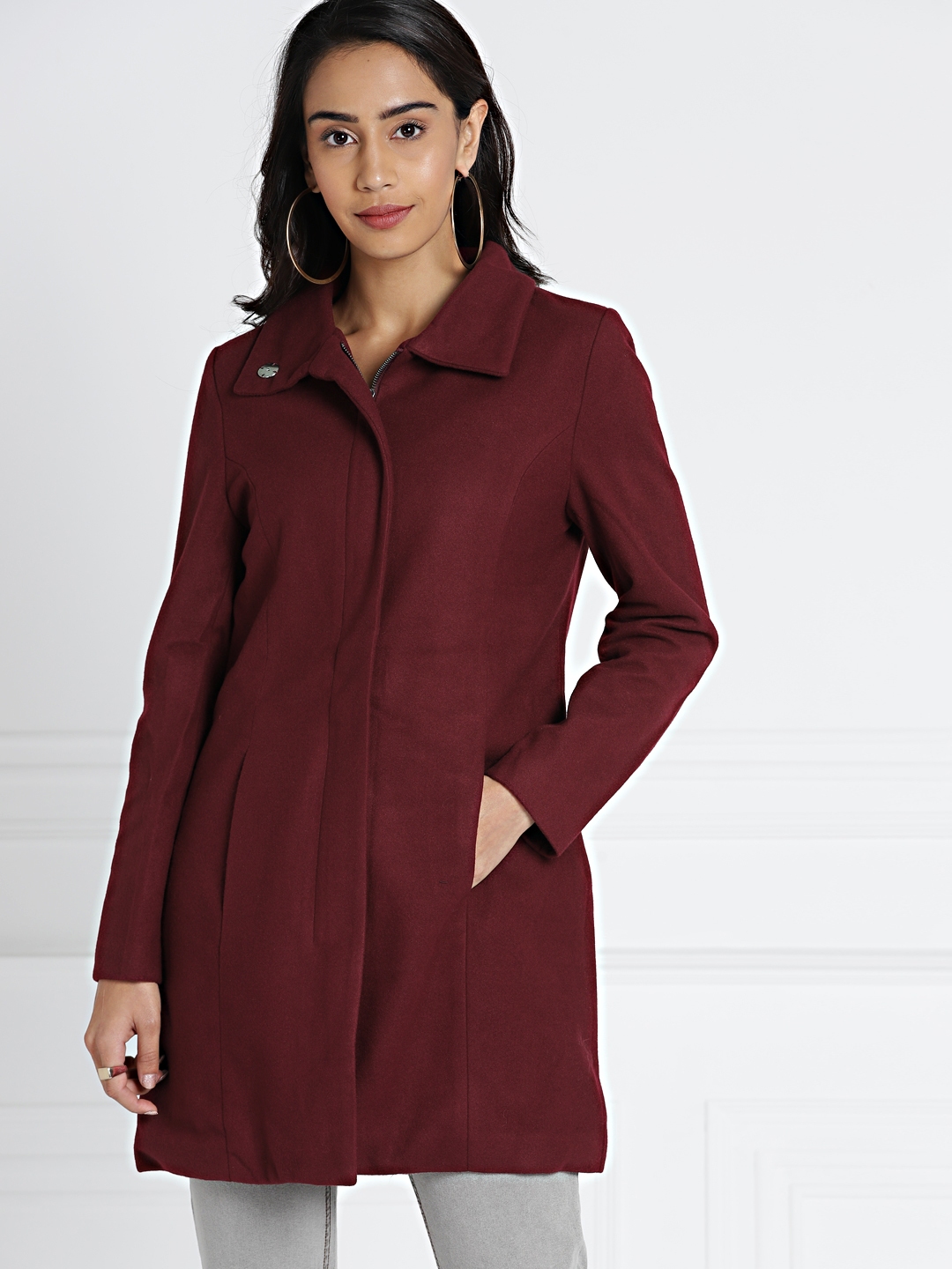 longline burgundy coat