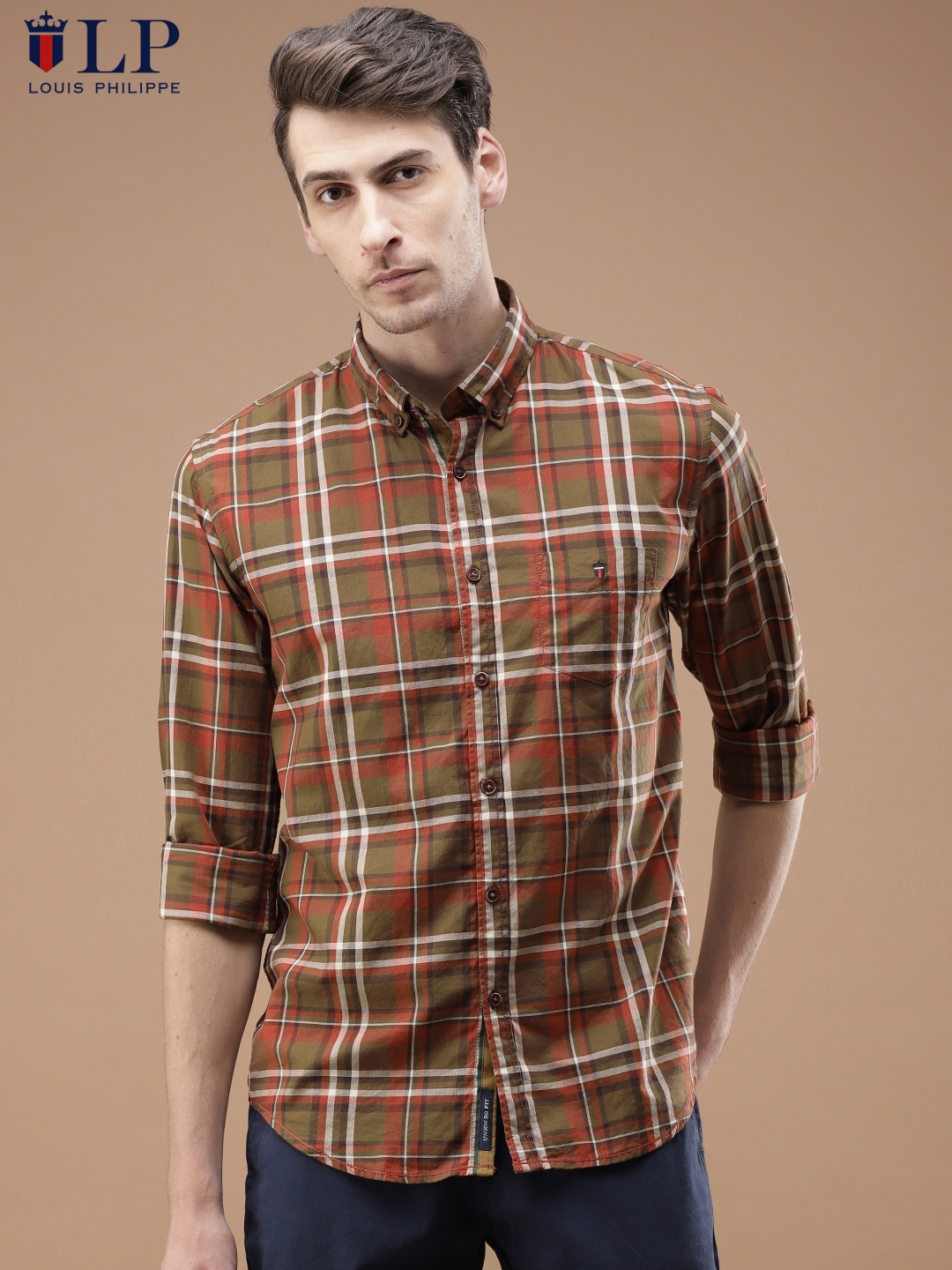 Buy Louis Philippe Sport Men Brown Red Super Slim Fit Checked
