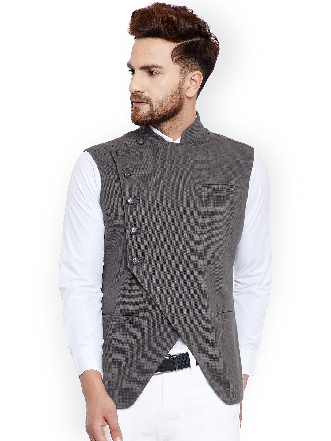 Side button on sale nehru jacket