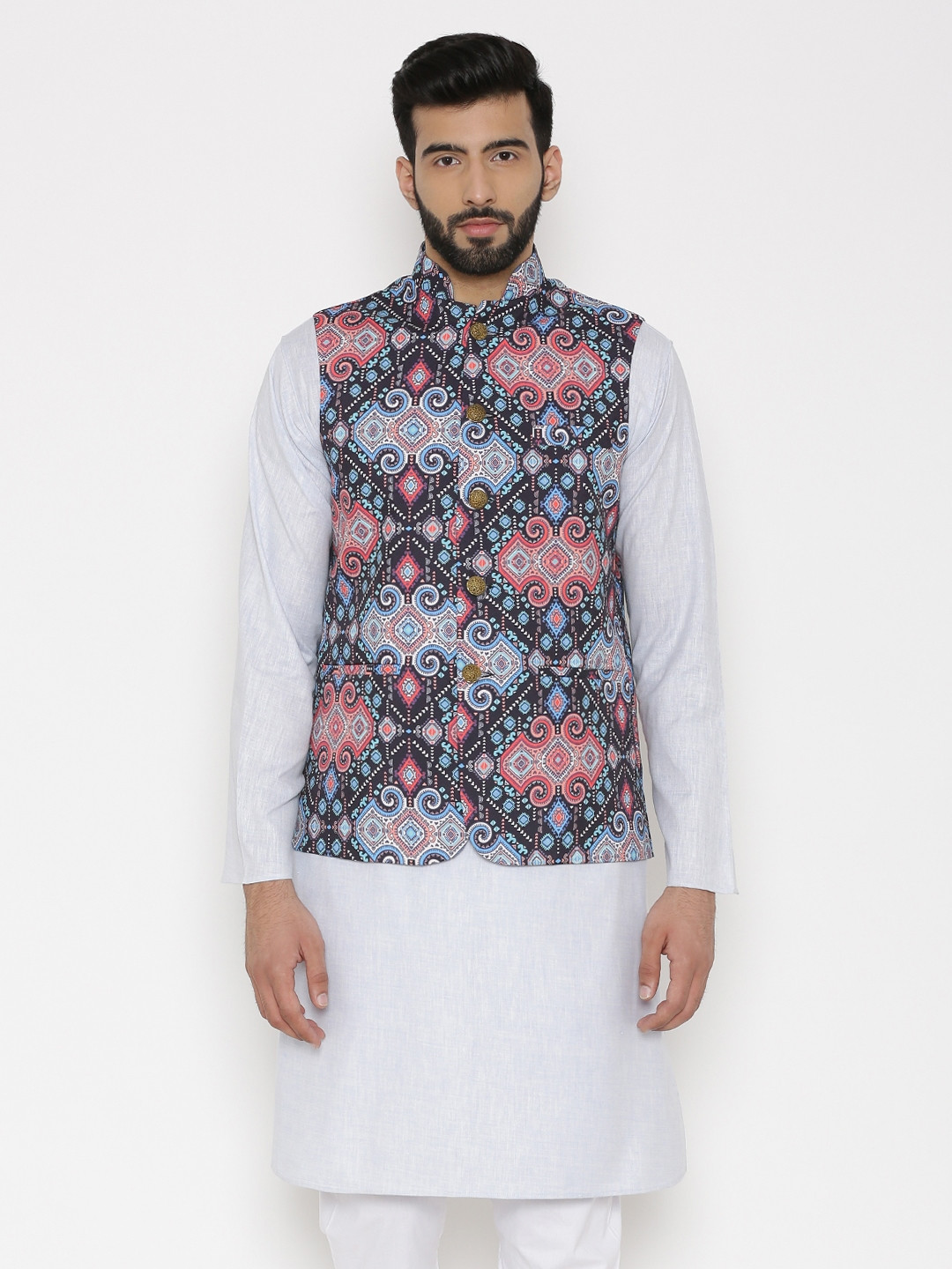 Wintage Men Multicoloured Geometric Print Nehru Jacket