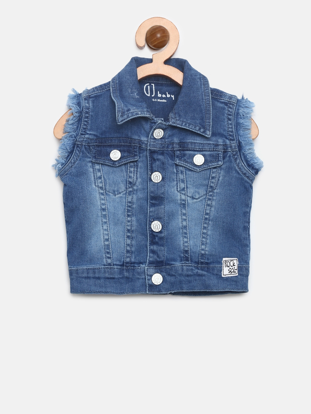 Gini and Jony Boys Blue Solid Sleeveless Denim Jacket