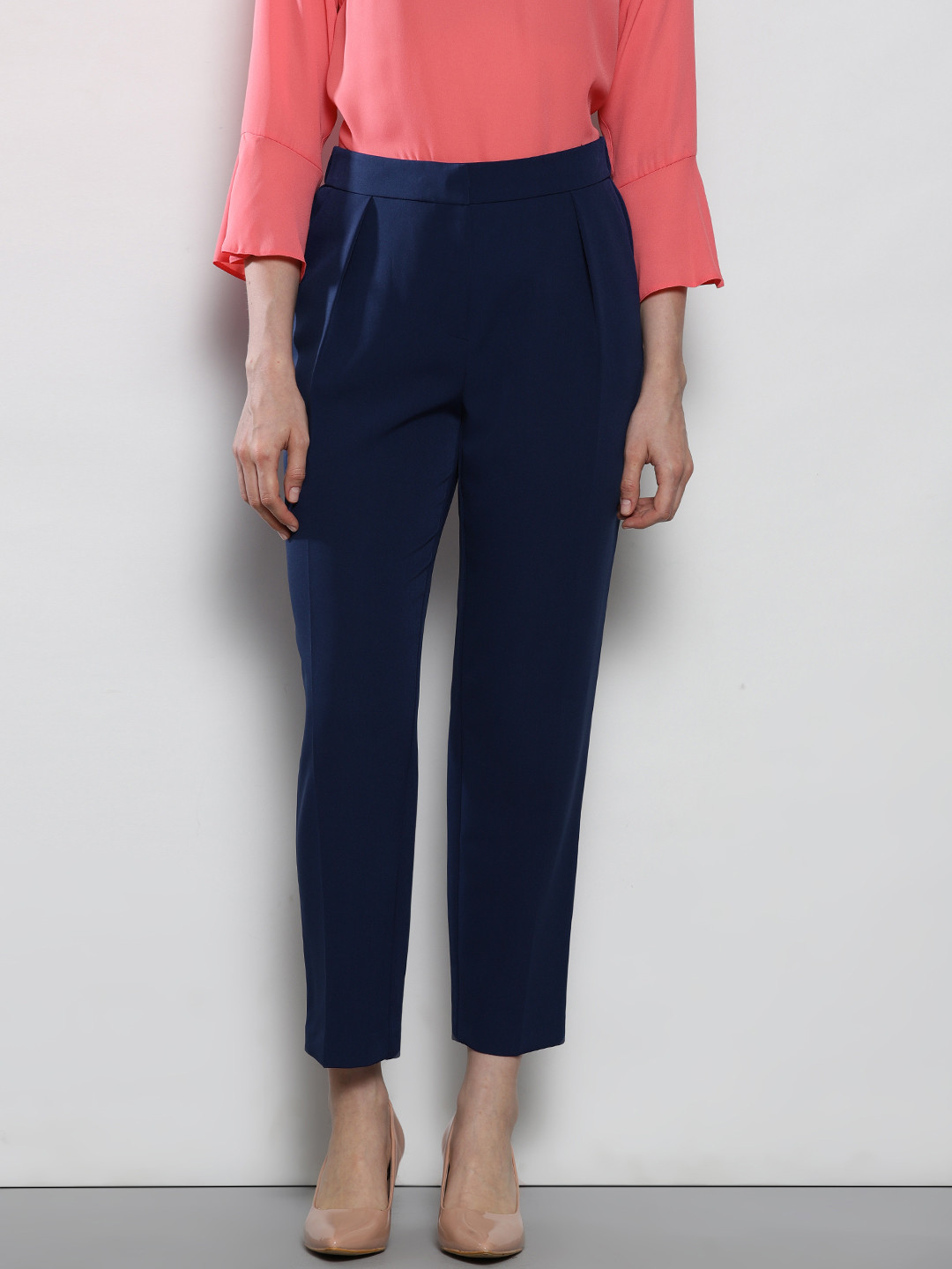 Navy tapered trousers womens Clearance