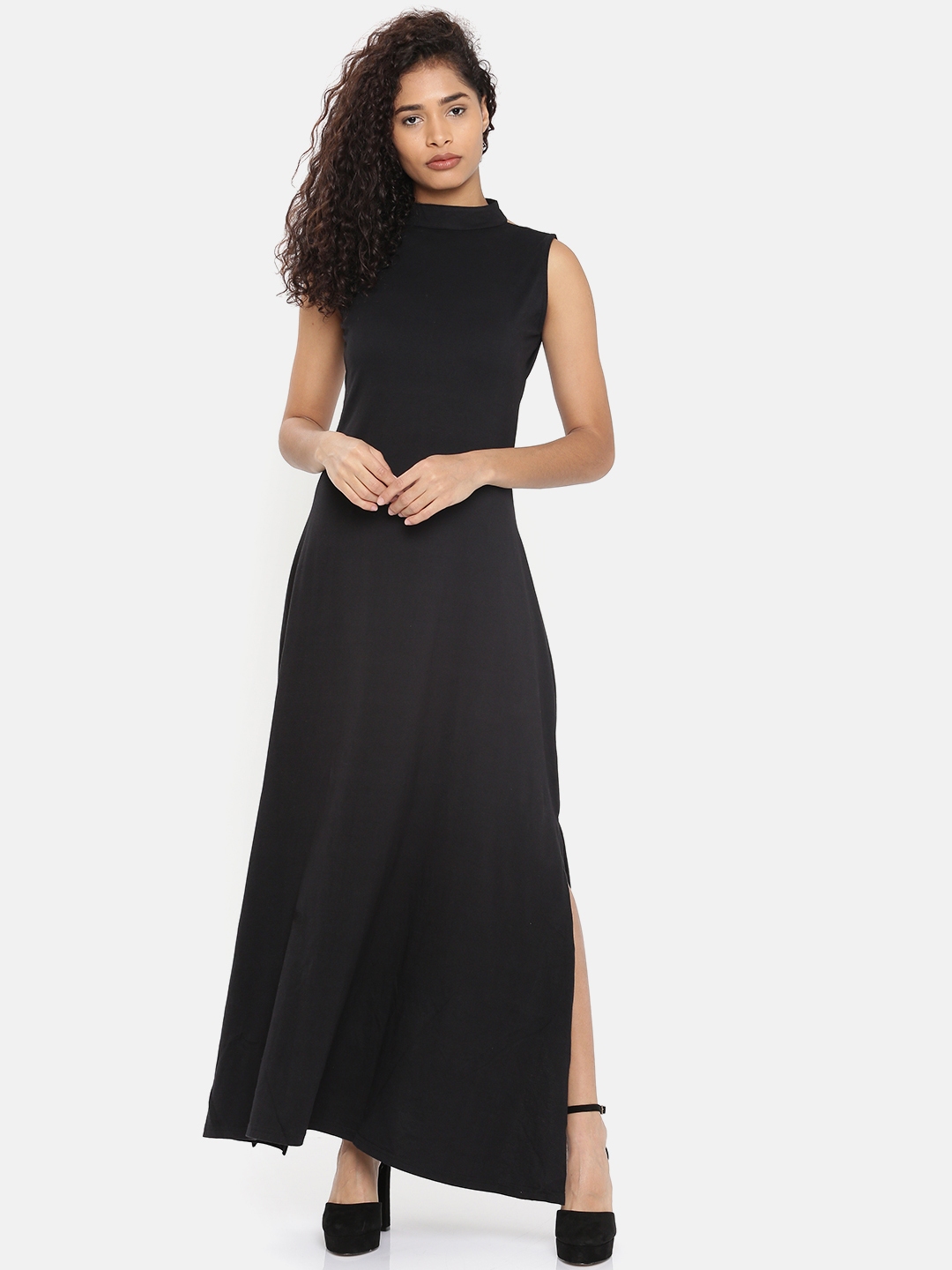 short sleeve black maxi dress