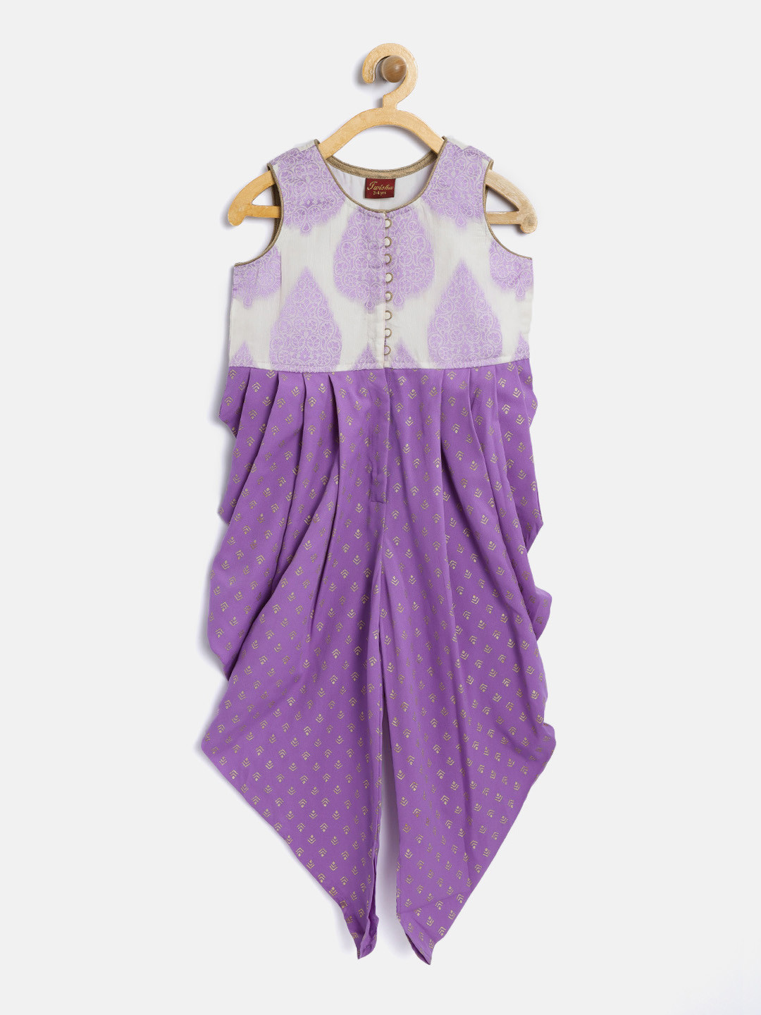Twisha Girls Lavender & Off-White Printed Basic Jumpsuit