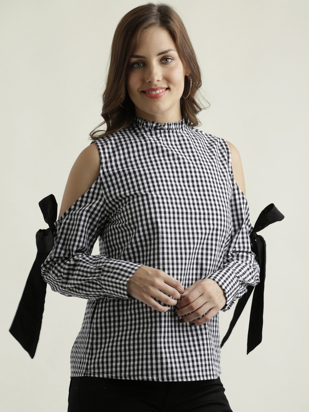 Miss Chase Women Black Checked Top