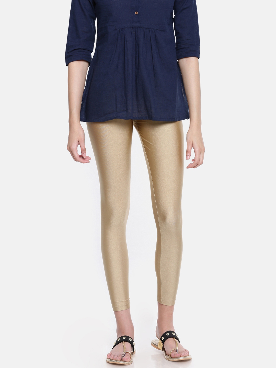 Buy Go Colors Women Gold Toned Solid Skinny Fit Shimmer Ankle Length  Leggings - Leggings for Women 4891838