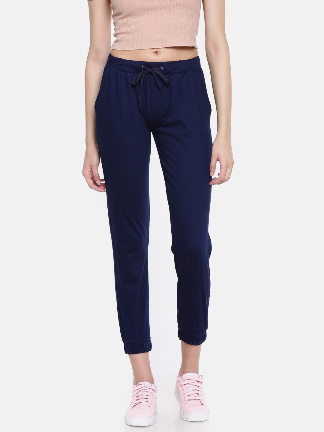 Buy Go Colors Women Navy Blue Relaxed Fit Cropped Joggers