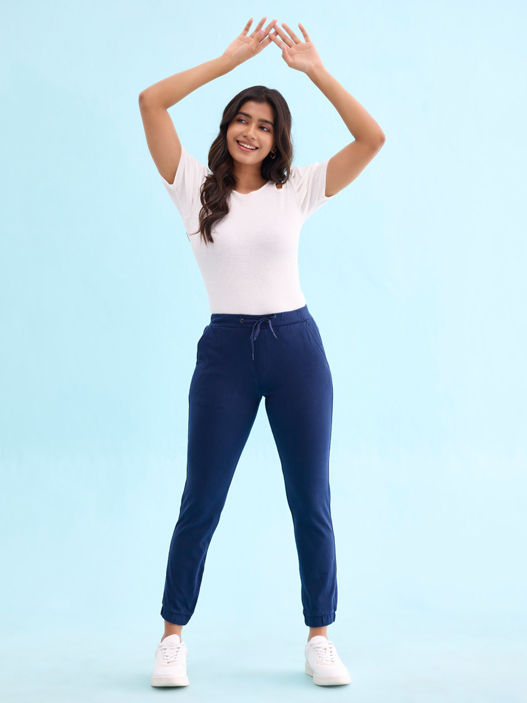 Go Colors Women Navy Blue Relaxed Fit Cropped Joggers