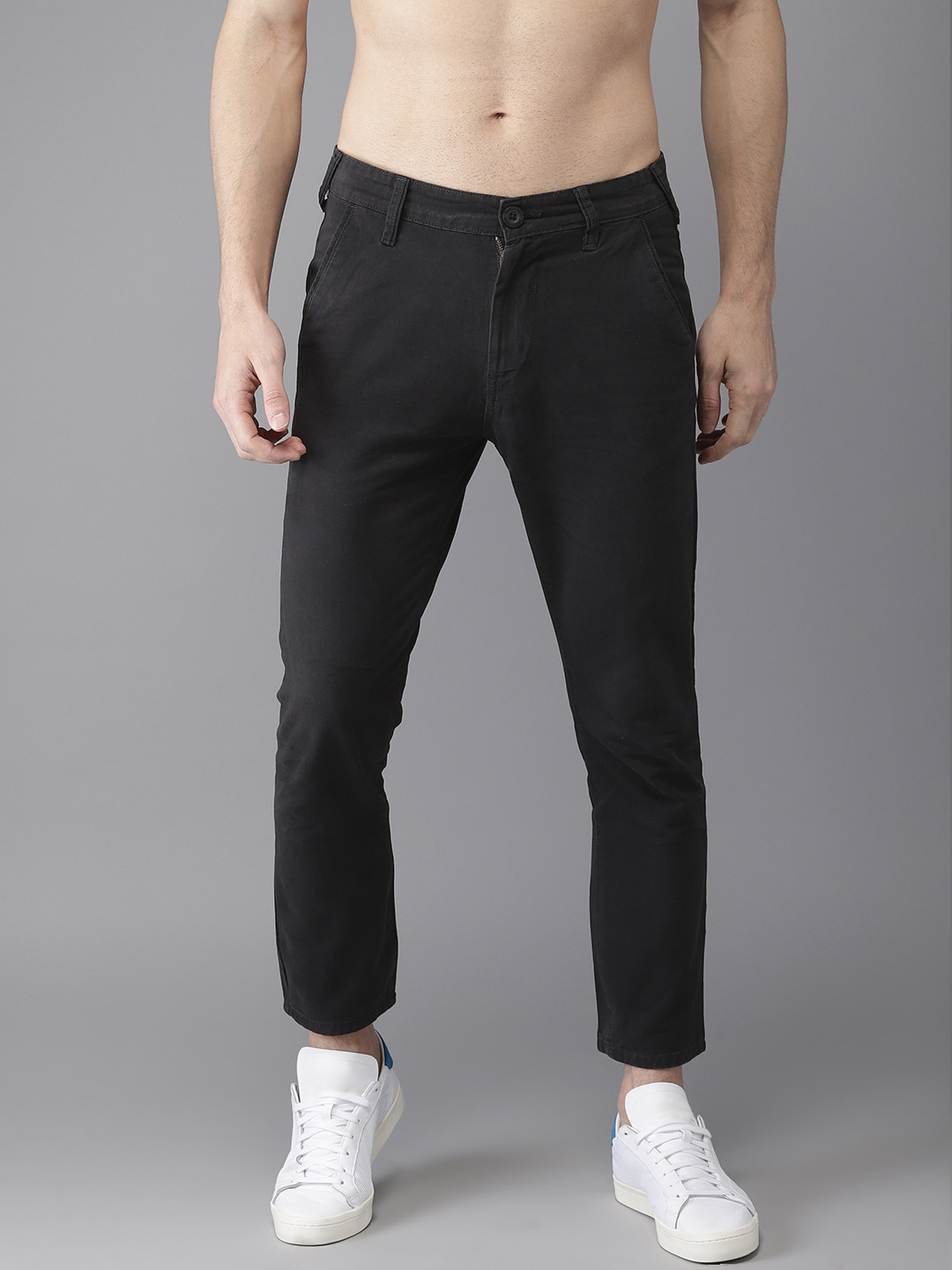 mens black cropped chinos