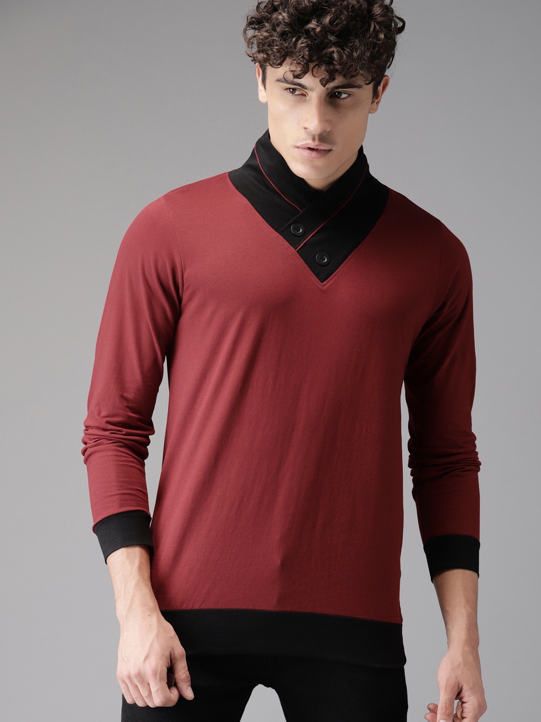atom trompet Antagelse Buy HERENOW Men Maroon Solid Shawl Collar Pure Cotton T Shirt - Tshirts for  Men 4921817 | Myntra