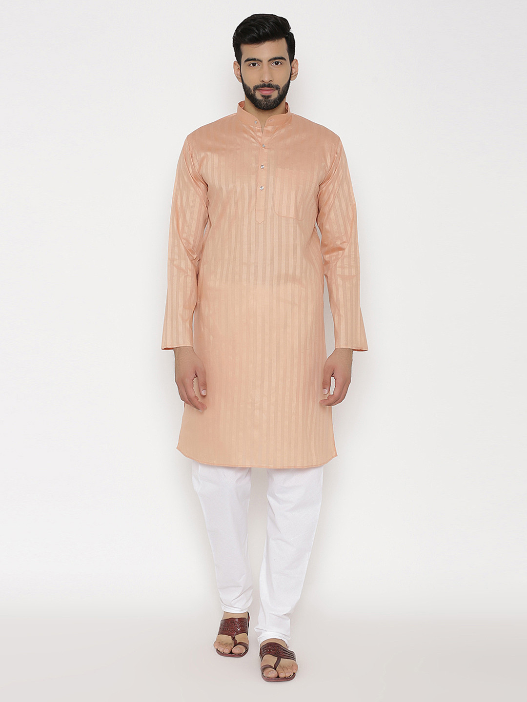 Wintage Men Orange Striped Kurta with Pyjamas
