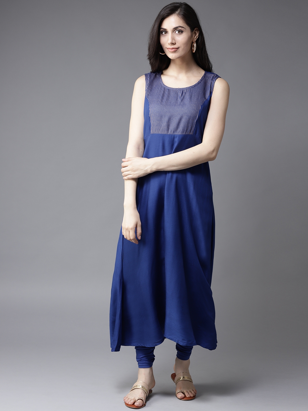 Buy Moda Rapido Women Blue Yolk Design Kurta With Churidar - Kurta ...