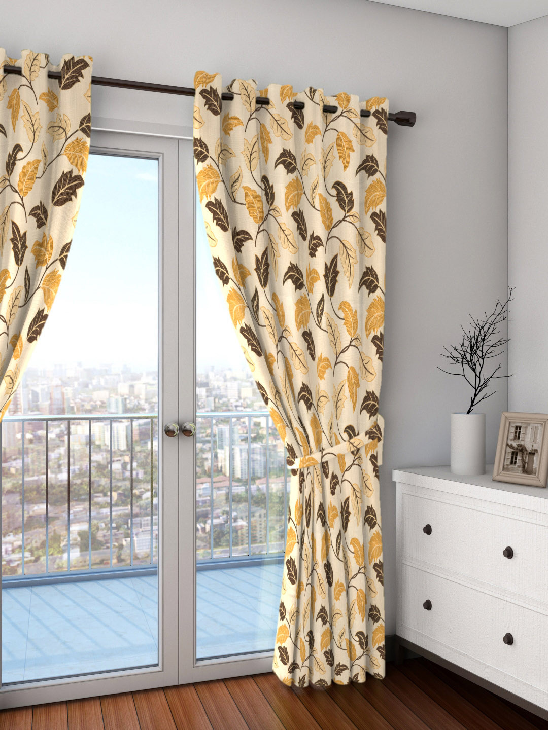 Buy Skipper Brown Leaves Extra Long Door Curtain Curtains And