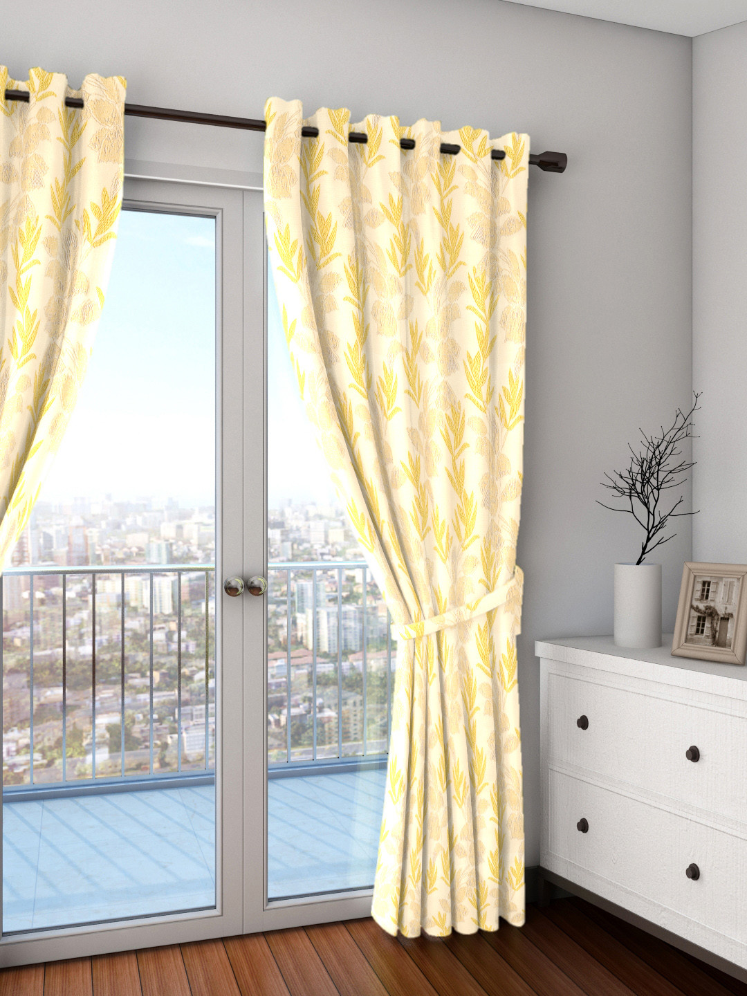 Buy Skipper Gold Floral Extra Long Door Curtain Curtains And