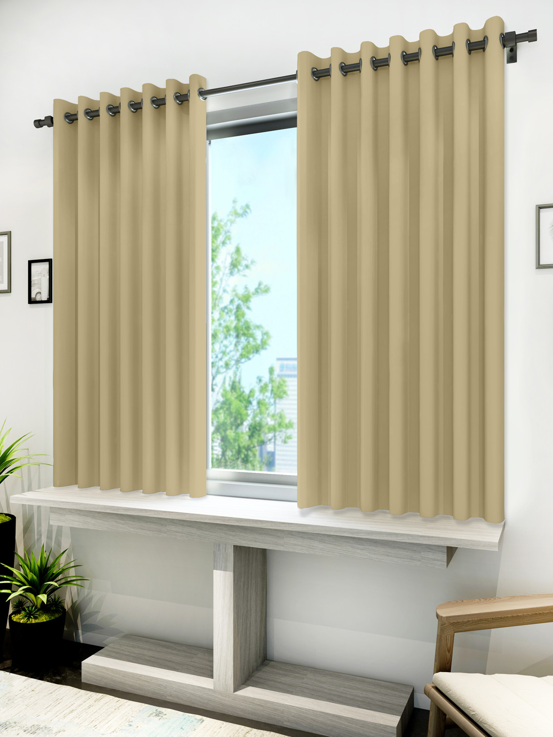 Divine Casa Beige Black Out Window Curtains