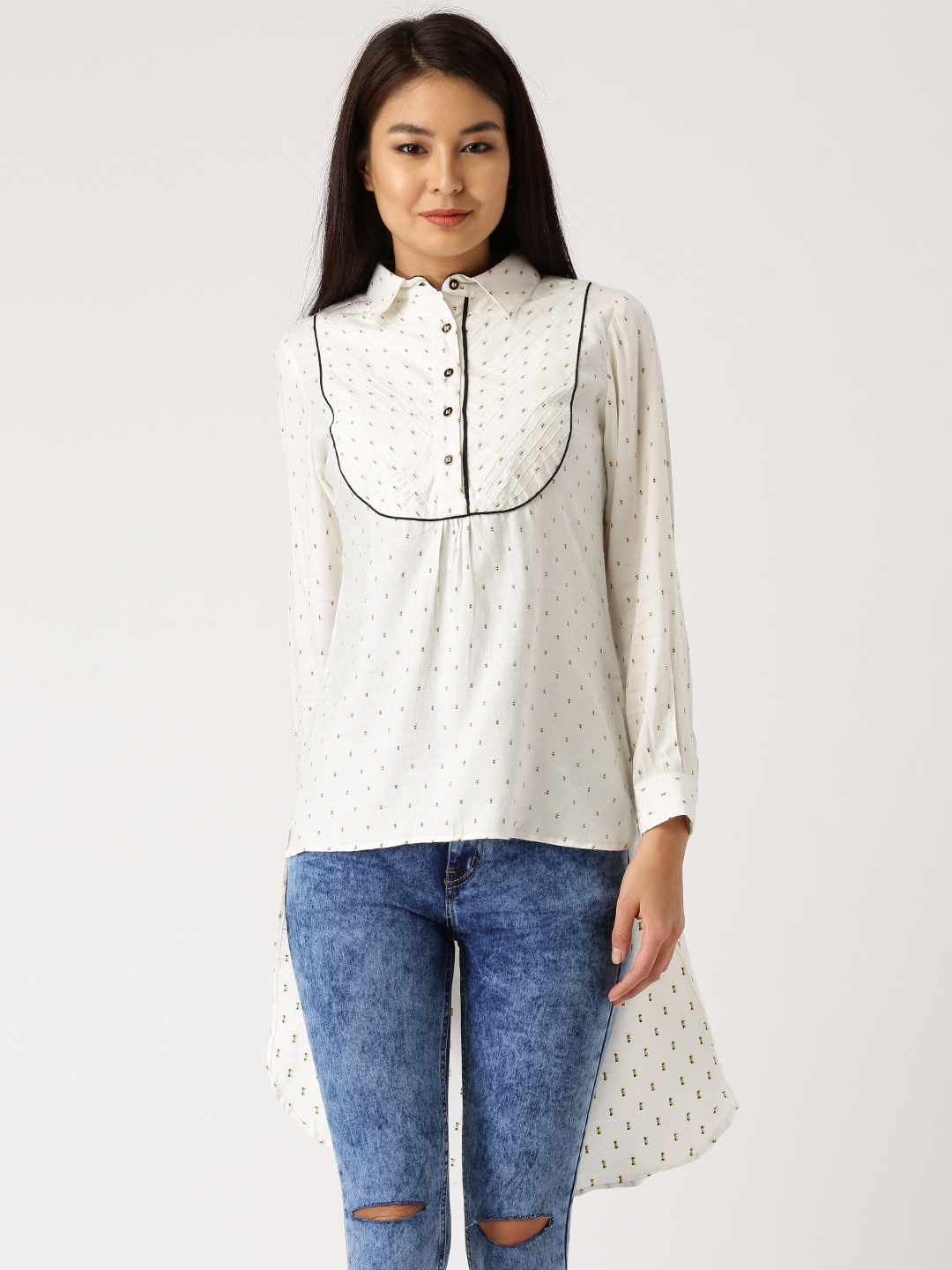 Jaipur Kurti Women White Straight Regular Fit Printed Casual Shirt