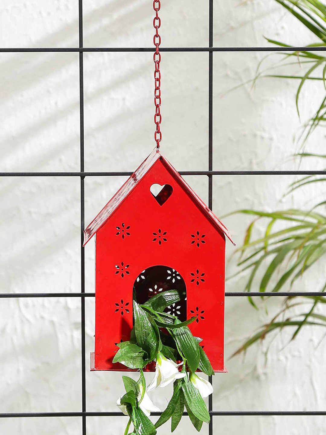 green girgit Red Hut Shape Bird House Planter