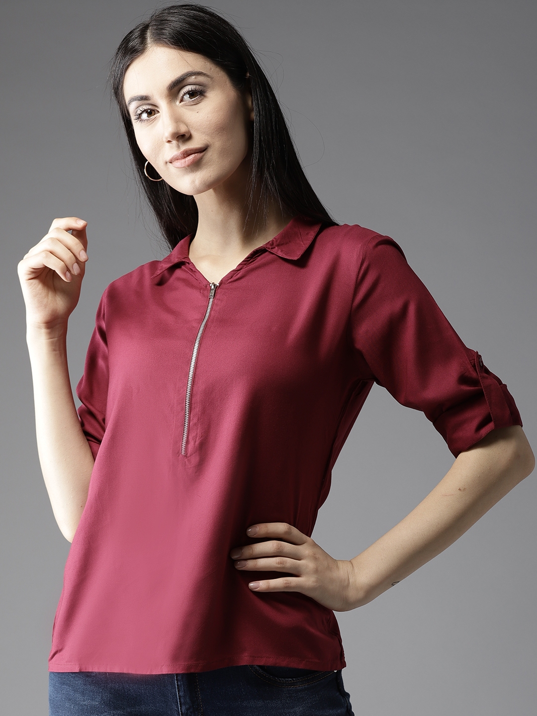 burgundy shirt with jeans