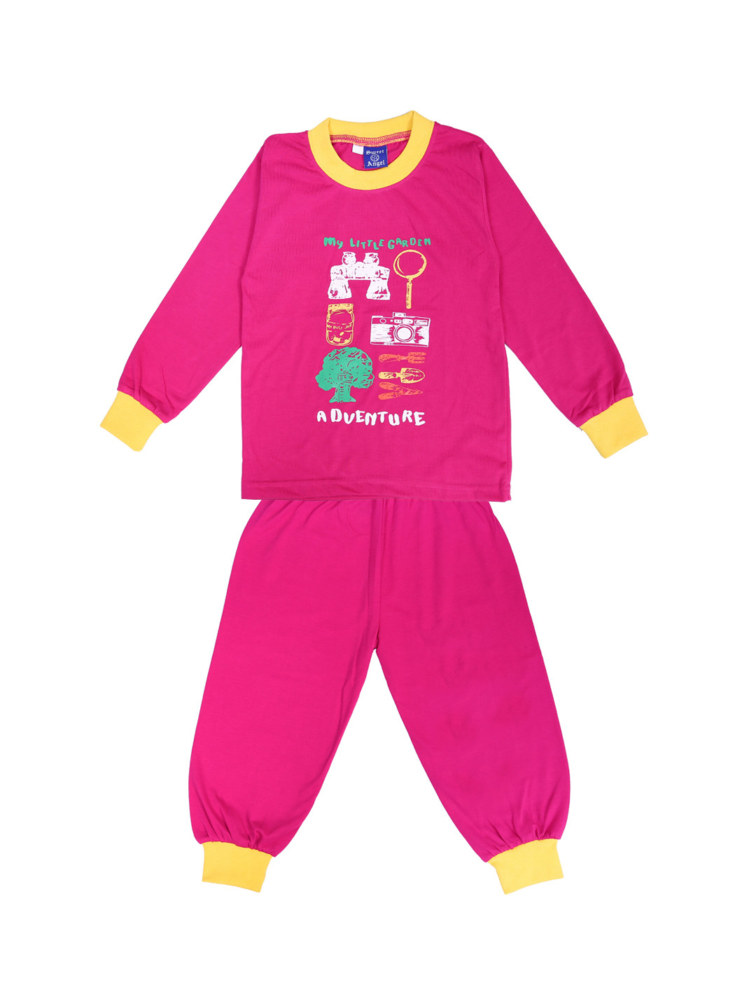 SWEET ANGEL Kids Pink Printed Night suit