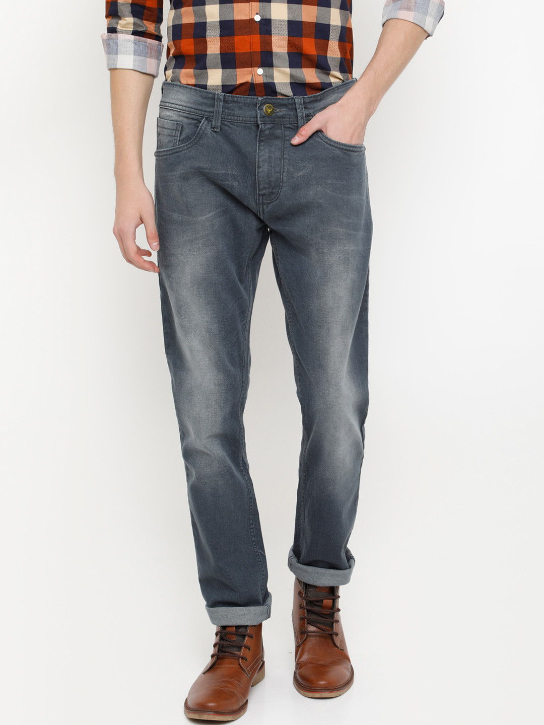 FOCOSO Men Grey Slim Fit Mid-Rise Clean Look Stretchable Jeans