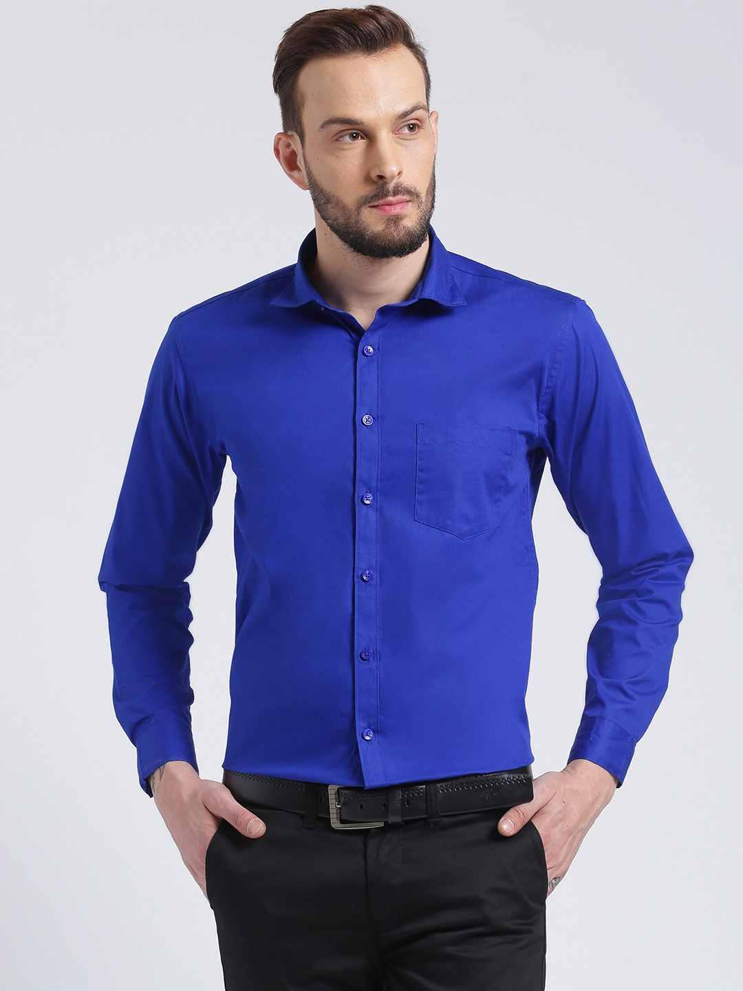 Being Fab Men Blue Smart Regular Fit Solid Formal Shirt