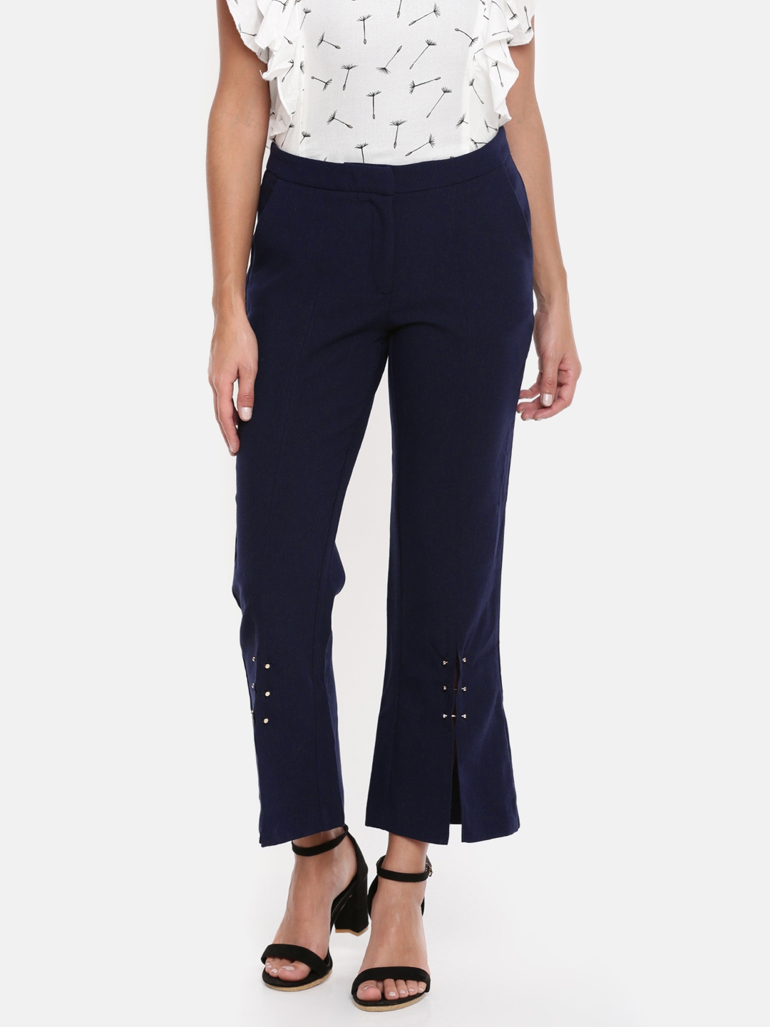 Buy Vishudh Navy Knitted Bootcut Trousers for Women Online at Rs499  Ketch