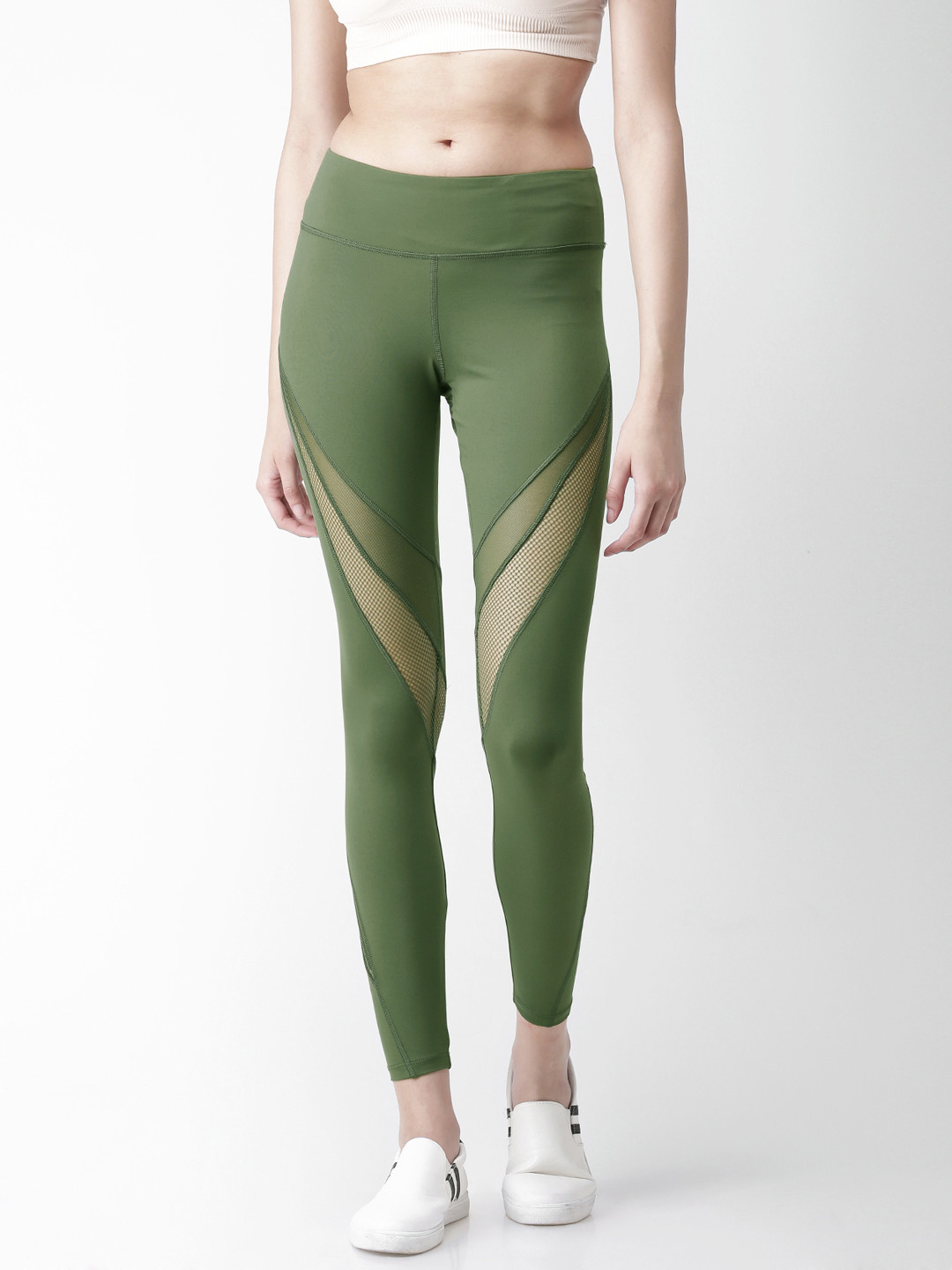 Buy FOREVER 21 Women Olive Green Solid Cropped Tights Tights for