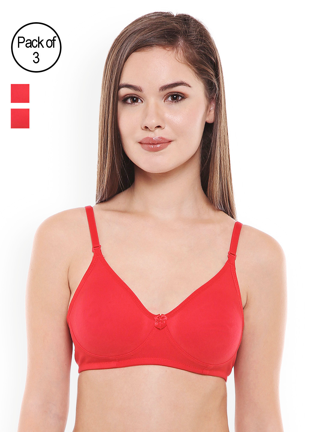 Bodycare Pack of 3 Red Solid Non-Wired Heavily Padded T-shirt Bra E6525RED